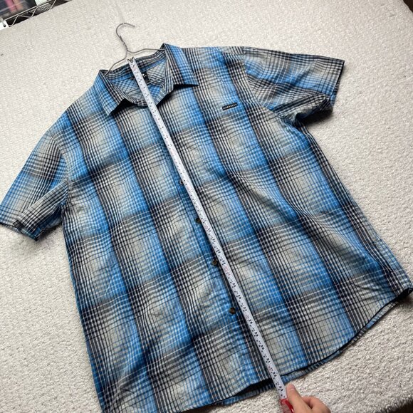 Y2K Oakley Blue Plaid Short Sleeve Button Down Shirt Mens 2XL Regular Fit - Picture 9 of 15